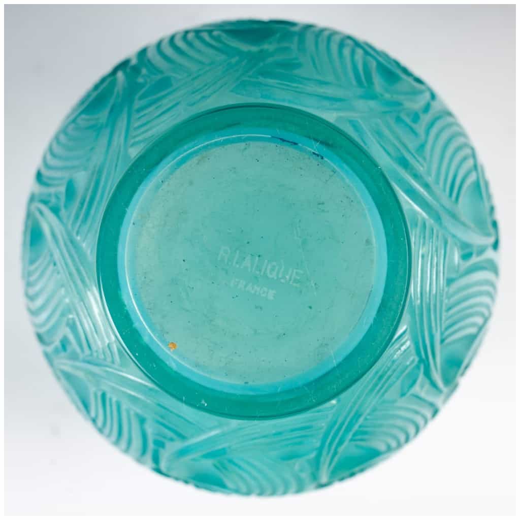 1931 René Lalique – Le Mans Vase Turquoise Glass 6