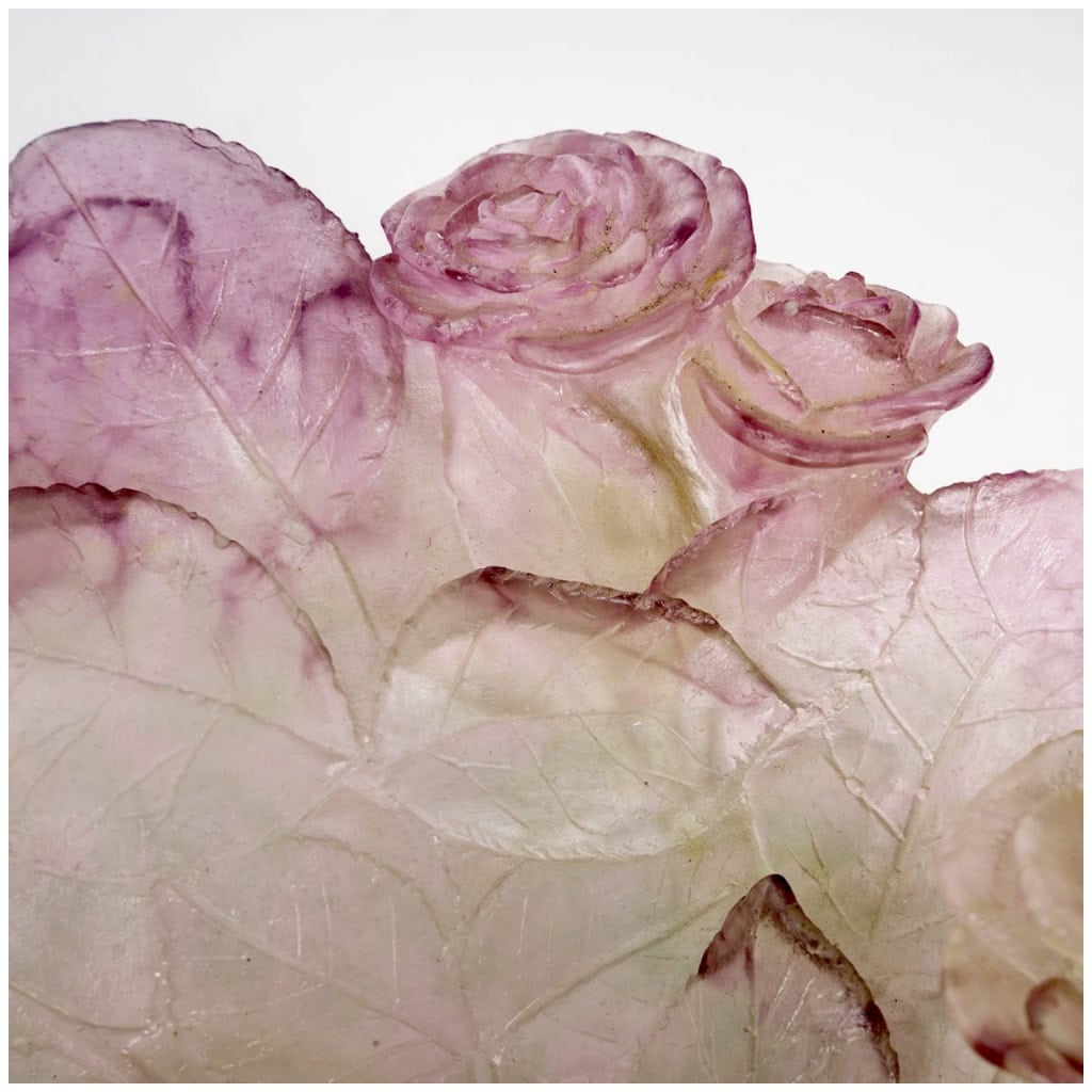 Daum France – Coupe Roses Cristal Rose Et Verte 5