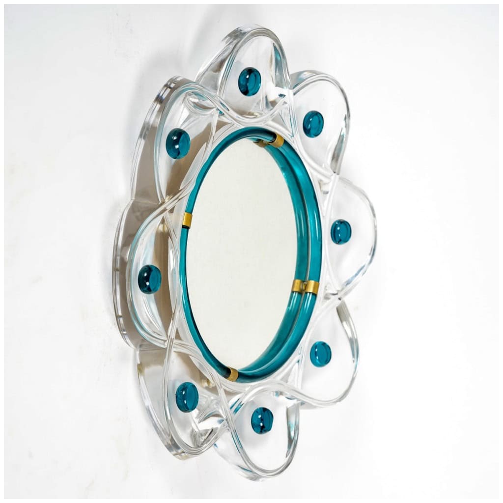 1950 Marc Lalique – Miroir Floride Cristal Blanc Et Turquoise 4