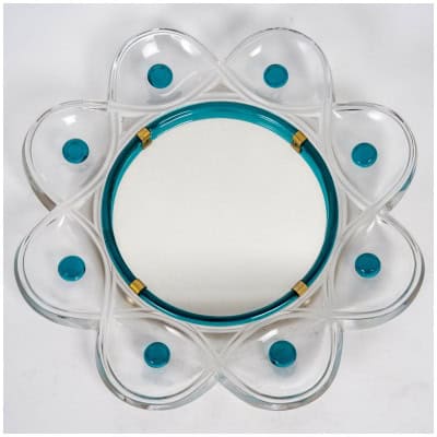 1950 Marc Lalique – Miroir Floride Cristal Blanc Et Turquoise 3