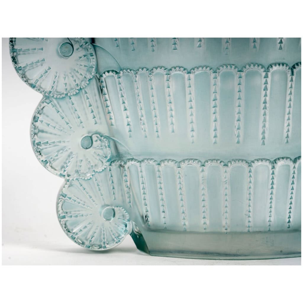 1937 René Lalique – Vase Jaffa Verre Blanc Patiné Turquoise 7