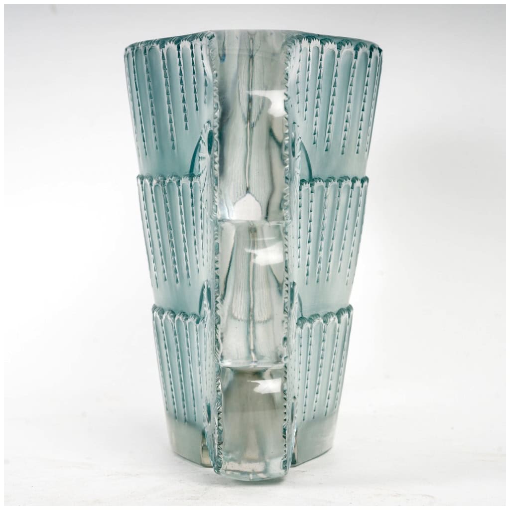 1937 René Lalique – Vase Jaffa Verre Blanc Patiné Turquoise 6