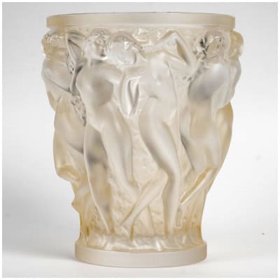 Lalique France d’Après René Lalique – Vase Bacchantes Cristal Blanc Lustré Or