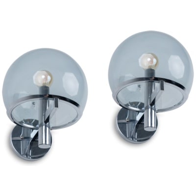 Gaetano Sciolari. Pair of ball-shaped wall lights. 1970s.