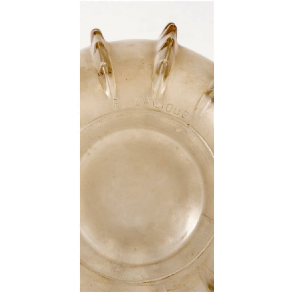 1912 René Lalique – Vase Dentelé Verre Blanc Patiné Sépia 9