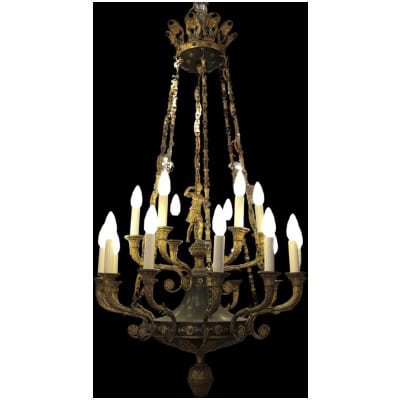 Important 18-light Empire chandelier in chiseled and gilded bronze. Work from the early 19th century, Empire period 3