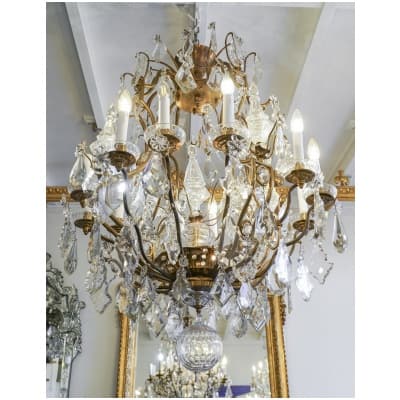 Bronze and crystal chandelier with 12 arms of light