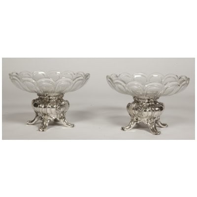 ORFÈVRE GUSTAVE ODIOT – PAIRE DE COUPES EN ARGENT MASSIF ET CRISTAL BACCARAT