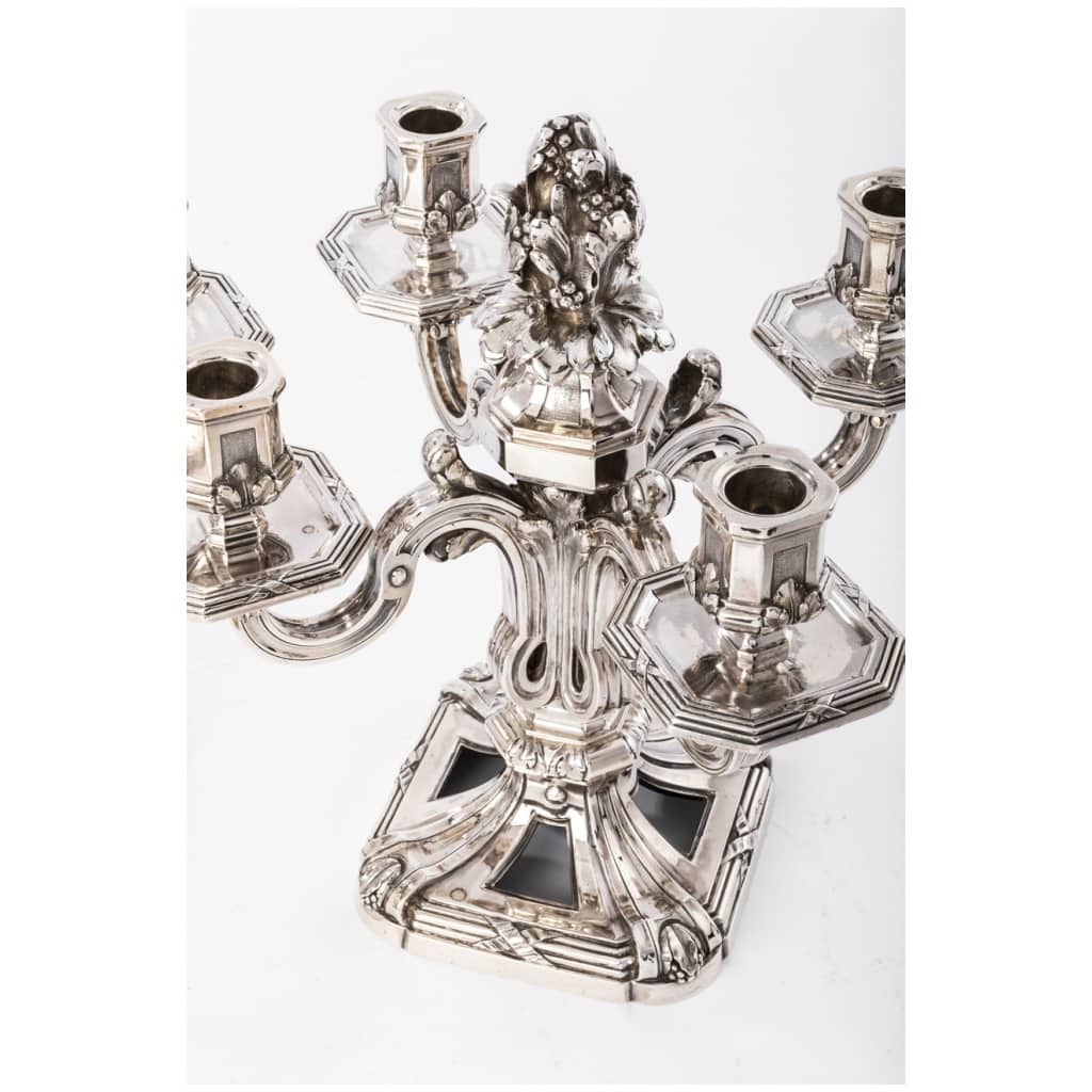 ED. TETARD – IMPORTANT PAIR OF SILVER CANDELABRA XIXE . 12