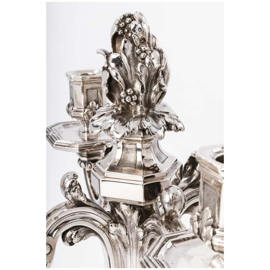 ED. TETARD – IMPORTANT PAIR OF SILVER CANDELABRA XIXE . 13