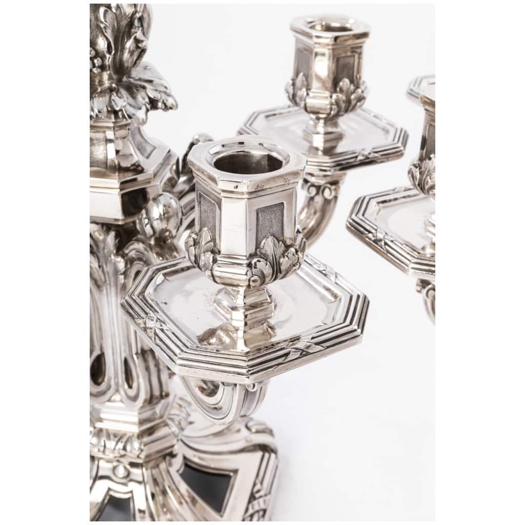 ED. TETARD – IMPORTANT PAIR OF SILVER CANDELABRA XIXE . 15