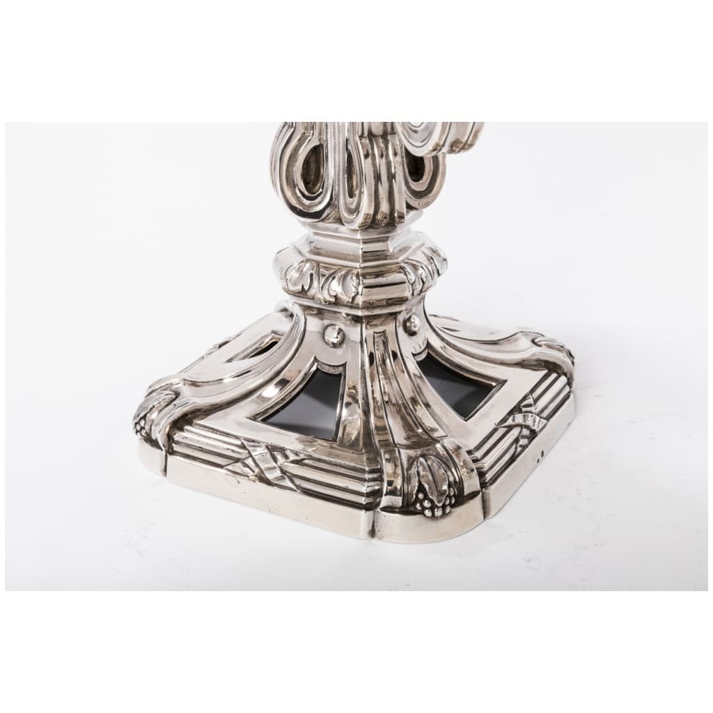 ED. TETARD – IMPORTANT PAIR OF SILVER CANDELABRA XIXE . 19