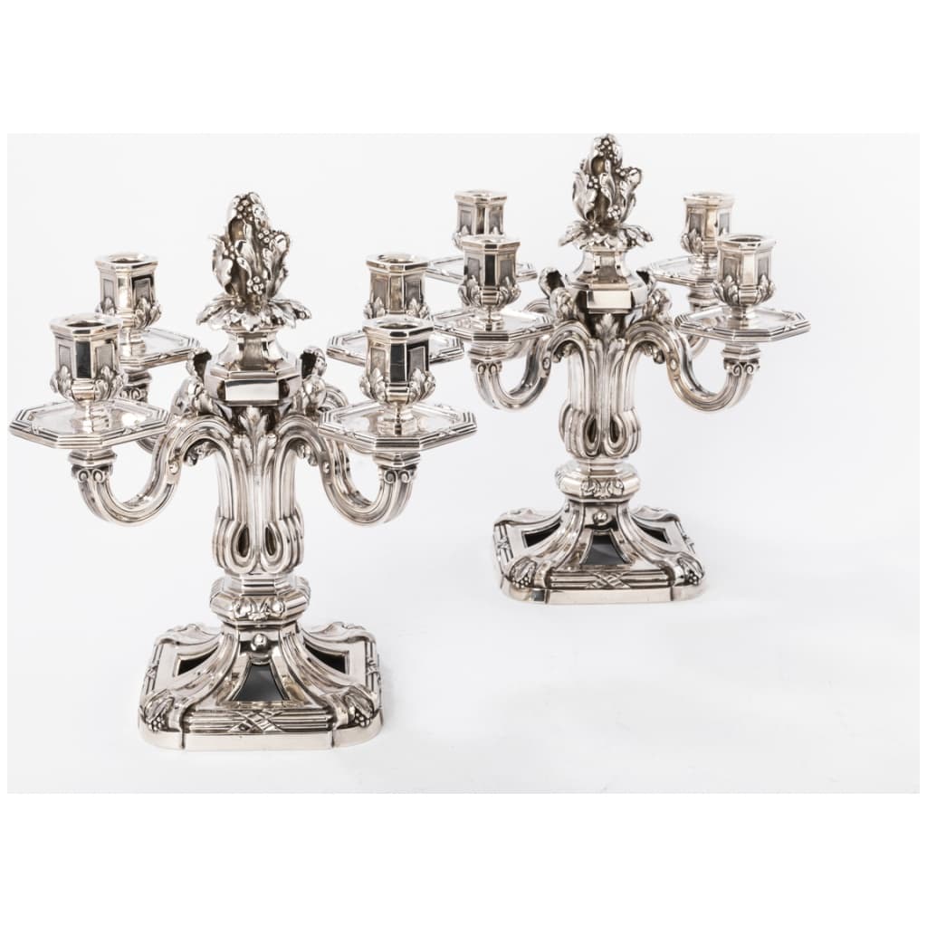 ED. TETARD – IMPORTANT PAIR OF SILVER CANDELABRA XIXE . 21