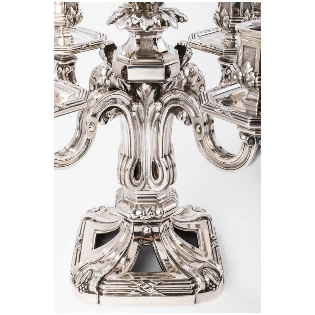 ED. TETARD – IMPORTANT PAIR OF SILVER CANDELABRA XIXE . 22