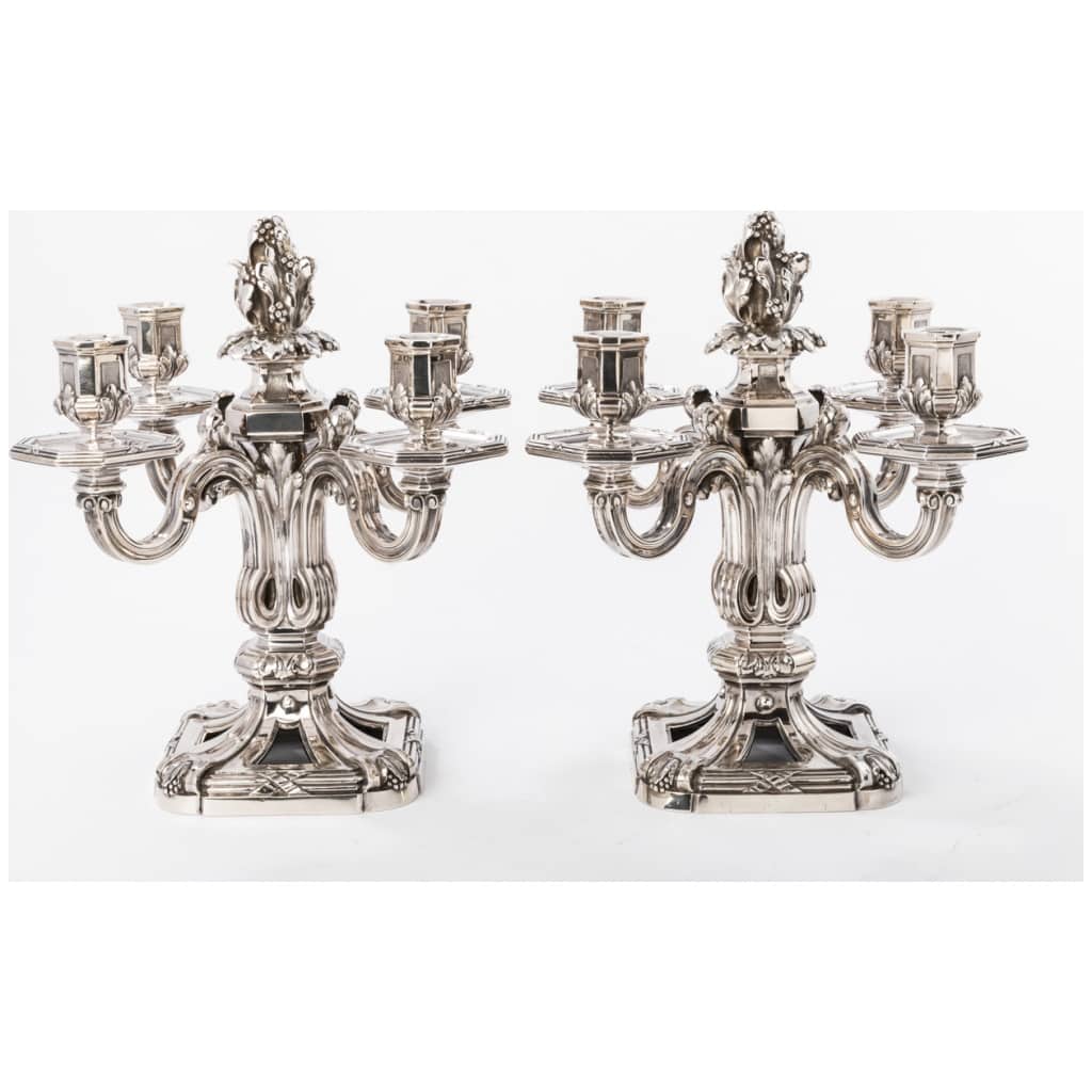 ED. TETARD – IMPORTANT PAIR OF SILVER CANDELABRA XIXE . 5