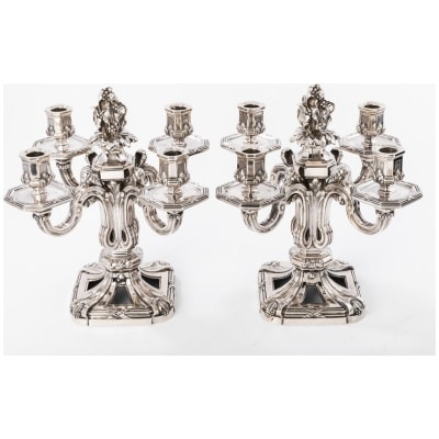 ED. TETARD – IMPORTANT PAIR OF SILVER CANDELABRA XIXE .