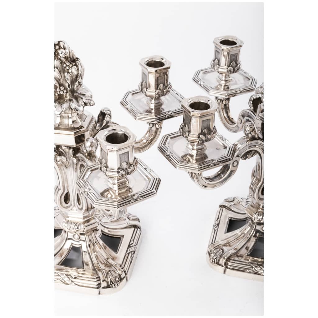 ED. TETARD – IMPORTANT PAIR OF SILVER CANDELABRA XIXE . 9