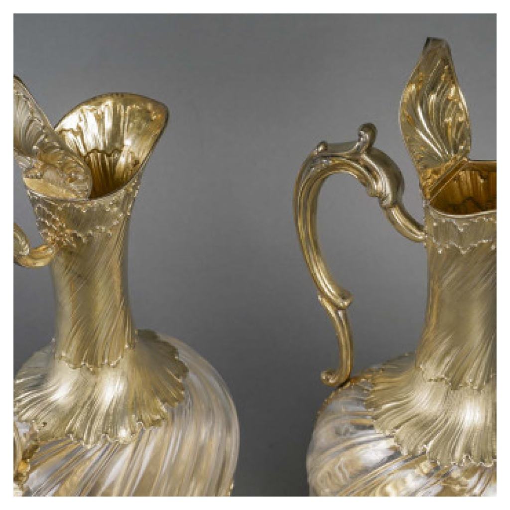 GUSTAVE ODIOT – PAIR OF CRYSTAL AND VERMEIL EWERS CIRCA 1870/1880 17