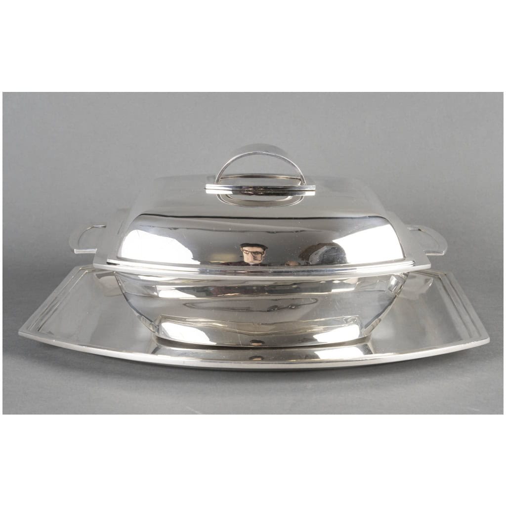 CHRISTOFLE – MODERNIST TUNER ON ITS STERLING SILVER ART DECO 14 TRAY