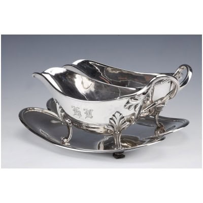 GOLDFÈVRE ODIOT – DOUBLE SAUCE BOAT ON A FINE STERLING SILVER TRAY XIXÈ