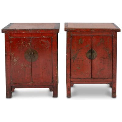 Two Chinese red lacquer sideboards. XIXth century.