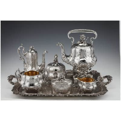 CHARLES NICOLAS ODIOT – IMPORTANT STERLING SILVER TEA/COFFEE SERVICE IN A CHEST XIXcirca 1850