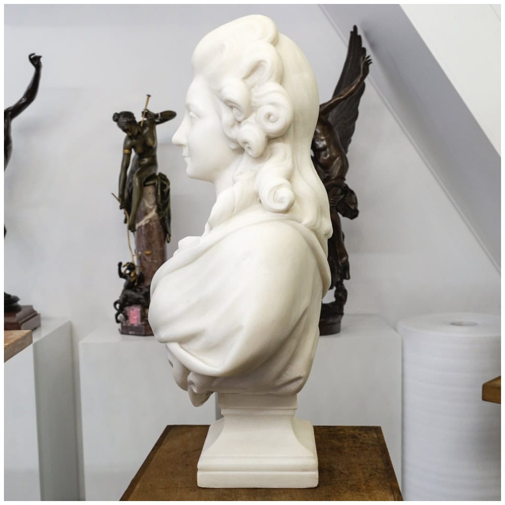 Buste En Marbre Blanc De Carrare « Madame De Pompadour » , Guglielmo Pugi (1850-1915) 9
