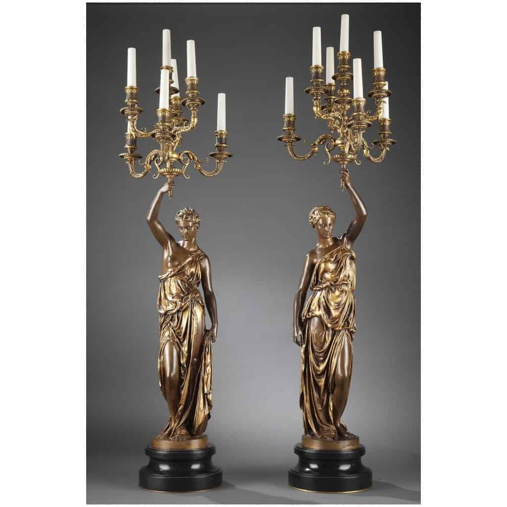 BARBEDIENNE – PAIRE DE TORCHÈRES EN BRONZE PAR DUBOIS & FALGUIERE 3