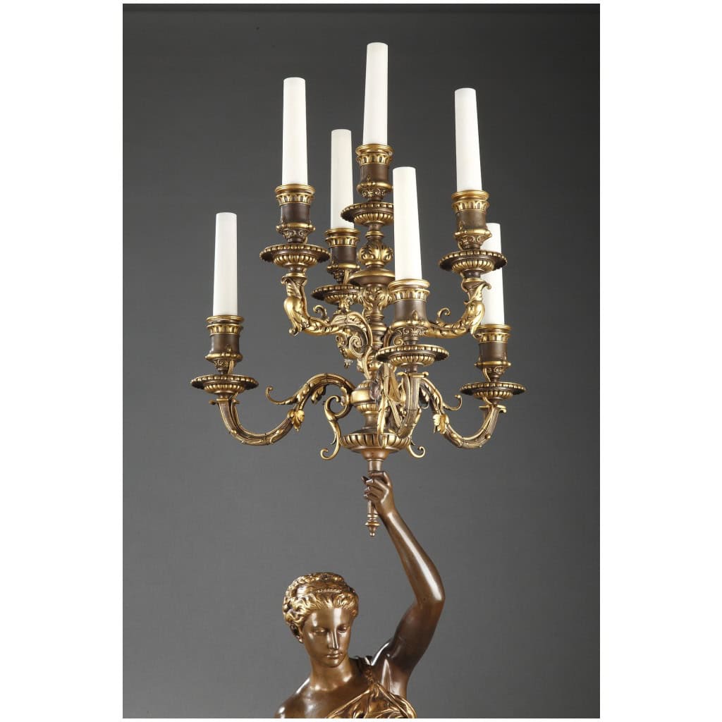 BARBEDIENNE – PAIRE DE TORCHÈRES EN BRONZE PAR DUBOIS & FALGUIERE 7