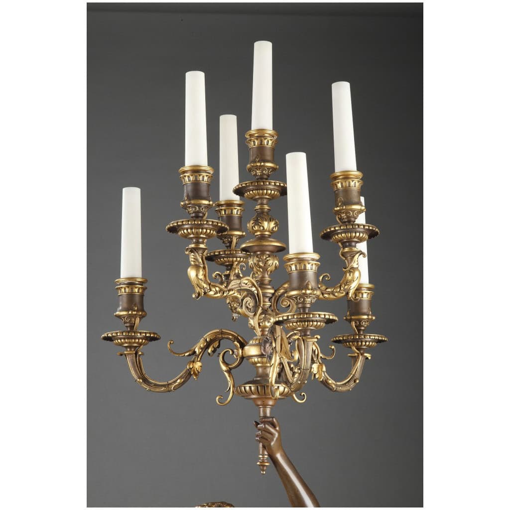 BARBEDIENNE – PAIRE DE TORCHÈRES EN BRONZE PAR DUBOIS & FALGUIERE 8