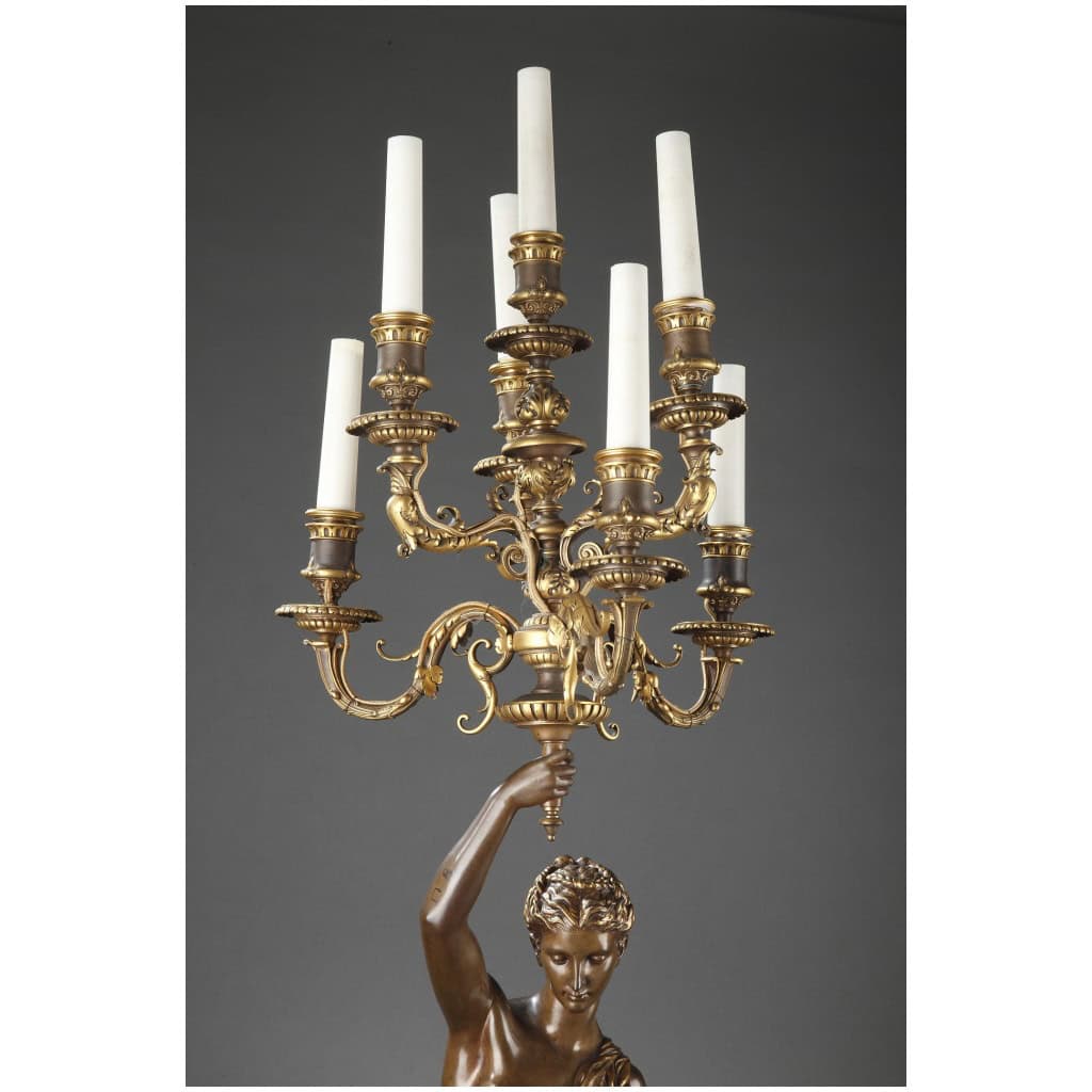 BARBEDIENNE – PAIRE DE TORCHÈRES EN BRONZE PAR DUBOIS & FALGUIERE 9