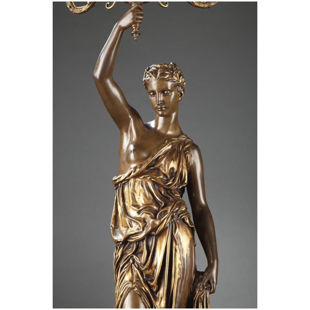 BARBEDIENNE – PAIRE DE TORCHÈRES EN BRONZE PAR DUBOIS & FALGUIERE 14