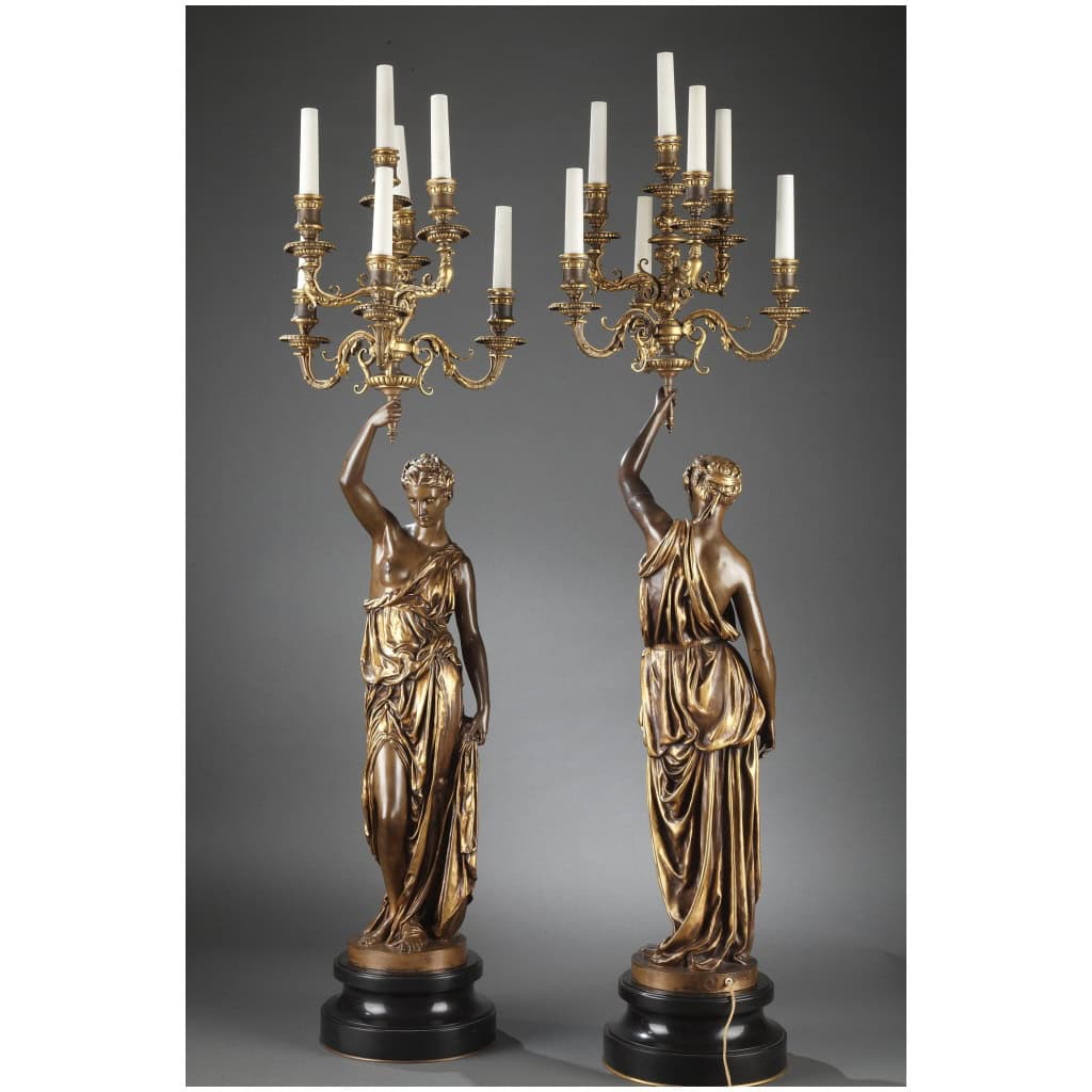 BARBEDIENNE – PAIRE DE TORCHÈRES EN BRONZE PAR DUBOIS & FALGUIERE 27
