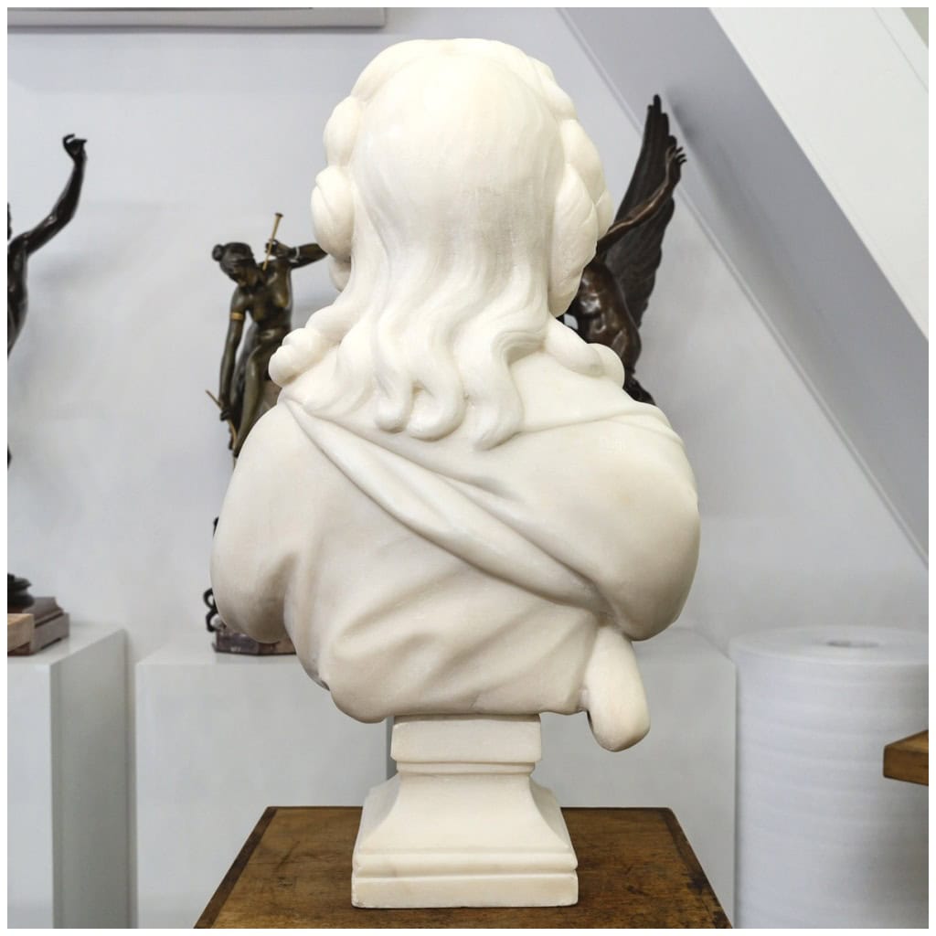 Buste En Marbre Blanc De Carrare « Madame De Pompadour » , Guglielmo Pugi (1850-1915) 10