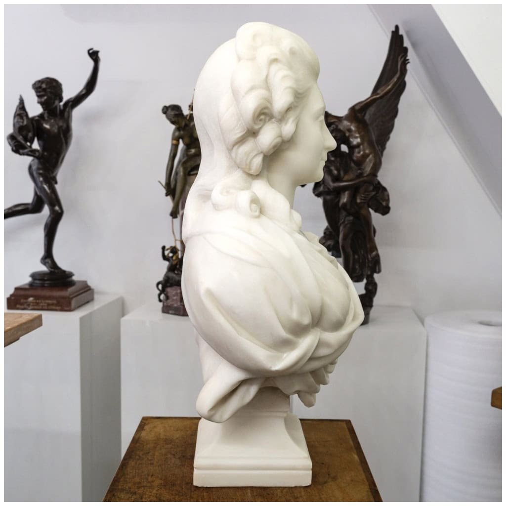Buste En Marbre Blanc De Carrare « Madame De Pompadour » , Guglielmo Pugi (1850-1915) 6