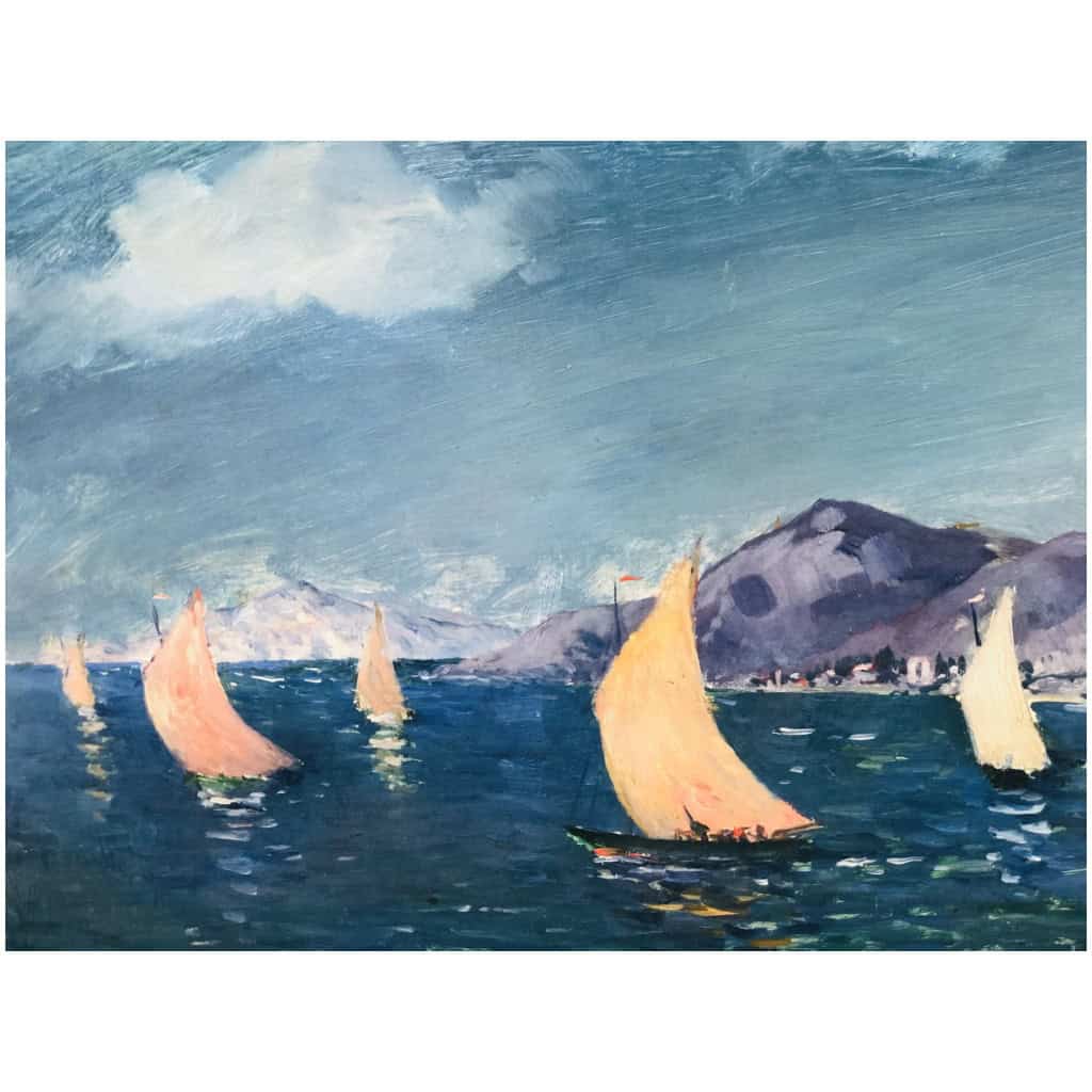 COSSON Marcel Peinture 20è siècle Voiliers en bord de mer Huile sur panneau signée Certificat d’authenticité. 8
