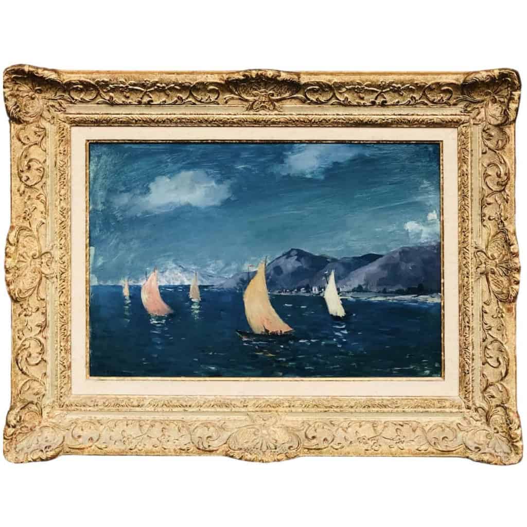 COSSON Marcel Peinture 20è siècle Voiliers en bord de mer Huile sur panneau signée Certificat d’authenticité. 3