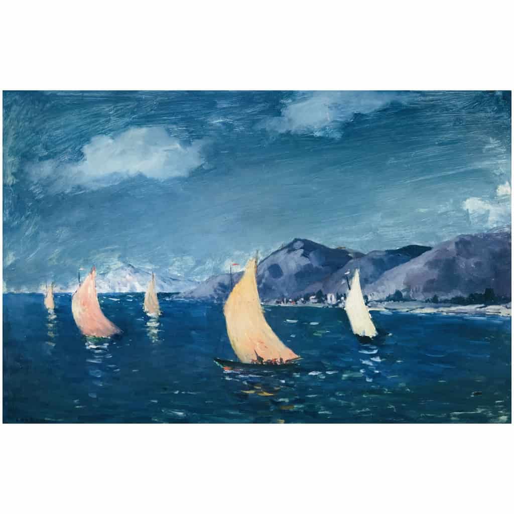 COSSON Marcel Peinture 20è siècle Voiliers en bord de mer Huile sur panneau signée Certificat d’authenticité. 4