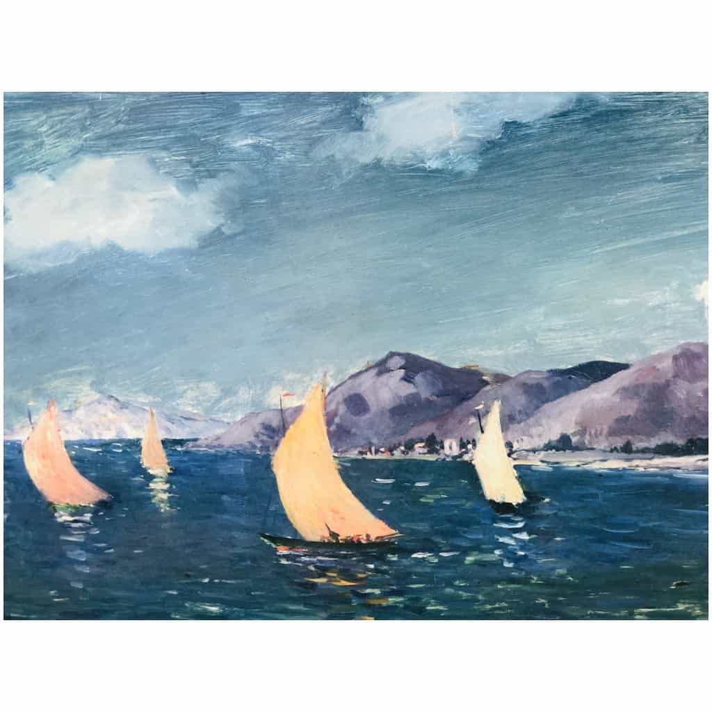 COSSON Marcel Peinture 20è siècle Voiliers en bord de mer Huile sur panneau signée Certificat d’authenticité. 6