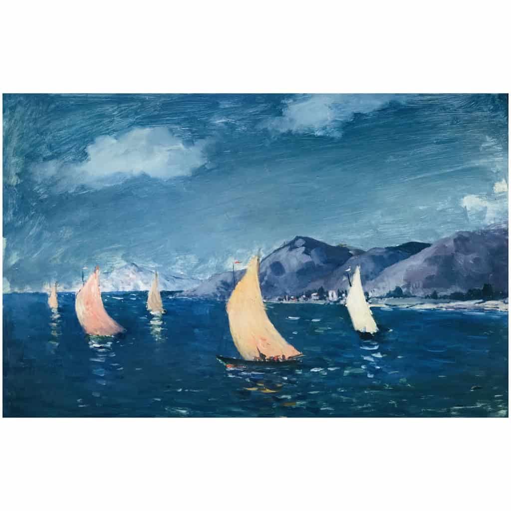 COSSON Marcel Peinture 20è siècle Voiliers en bord de mer Huile sur panneau signée Certificat d’authenticité. 11