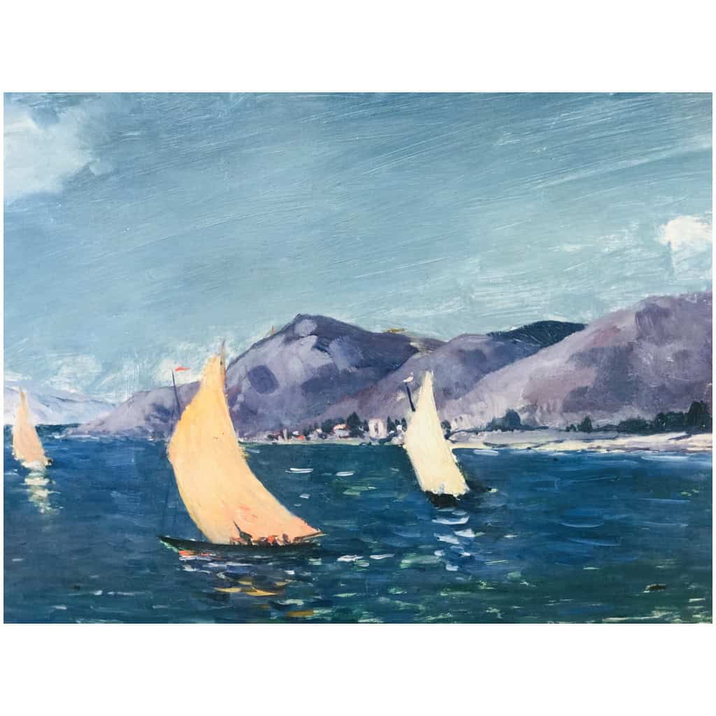 COSSON Marcel Peinture 20è siècle Voiliers en bord de mer Huile sur panneau signée Certificat d’authenticité. 9