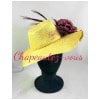 Chapeau – Capeline miel ornée de fleurs en soie bordeaux et de plumes de paon – Hat 6
