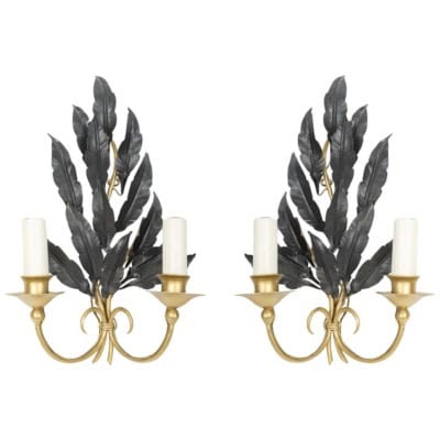1960 Paire d’appliques « Feuille De Chêne » Maison Honoré
