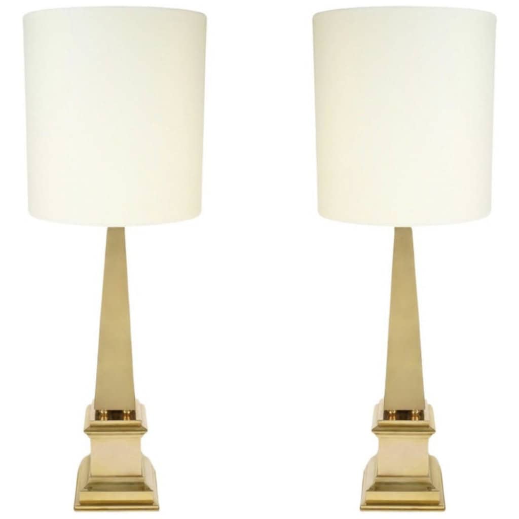 1970 Paire de lampes en laiton doré Modèle Obélisque Maison Roche 3