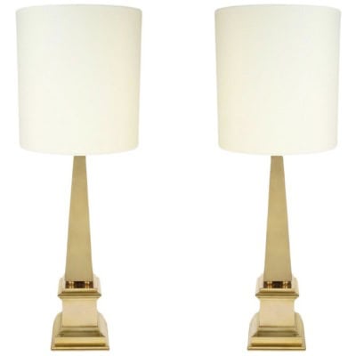 1970 Paire de lampes en laiton doré Modèle Obélisque Maison Roche