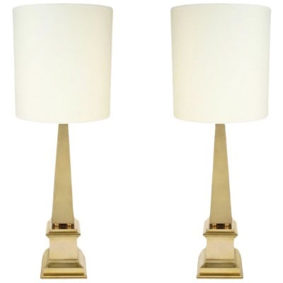 1970 Paire de lampes en laiton doré Modèle Obélisque Maison Roche