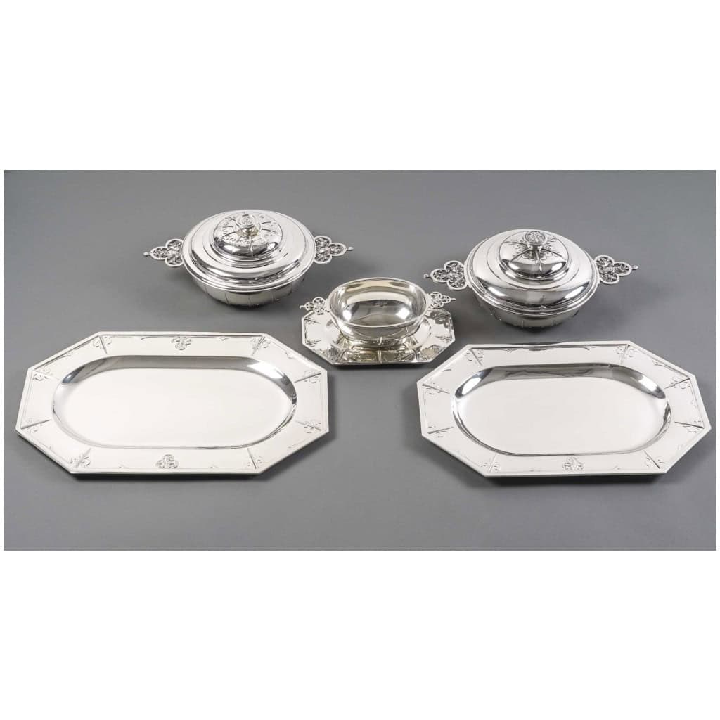 CARDEILHAC – GARNITURE DE TABLE « RENAISSANCE » MASCARON ARGENT FIN XIXÈ 40