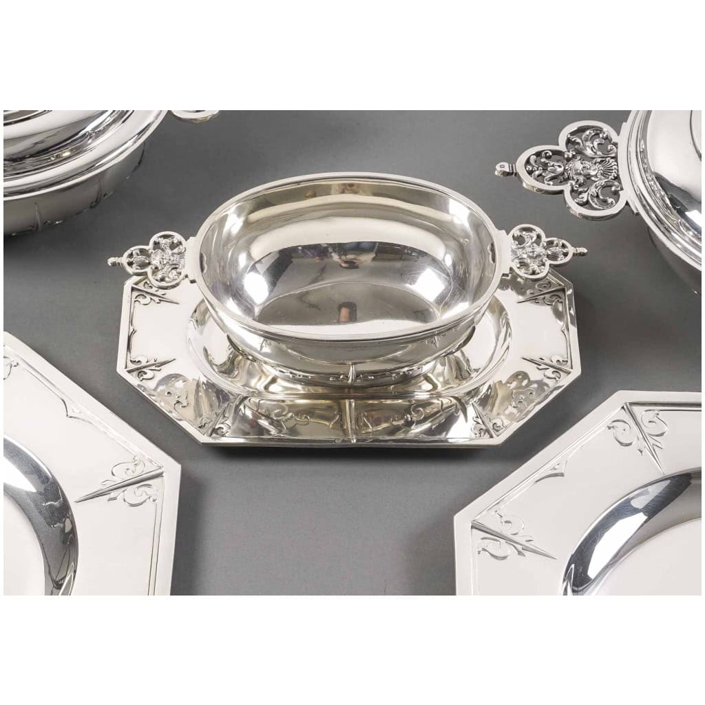 CARDEILHAC – GARNITURE DE TABLE « RENAISSANCE » MASCARON ARGENT FIN XIXÈ 41