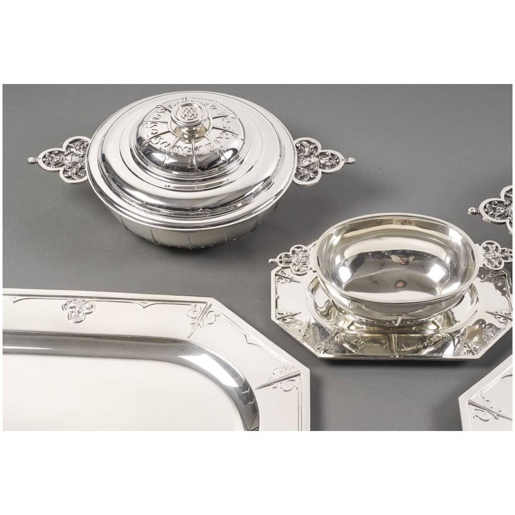 CARDEILHAC – GARNITURE DE TABLE « RENAISSANCE » MASCARON ARGENT FIN XIXÈ 42