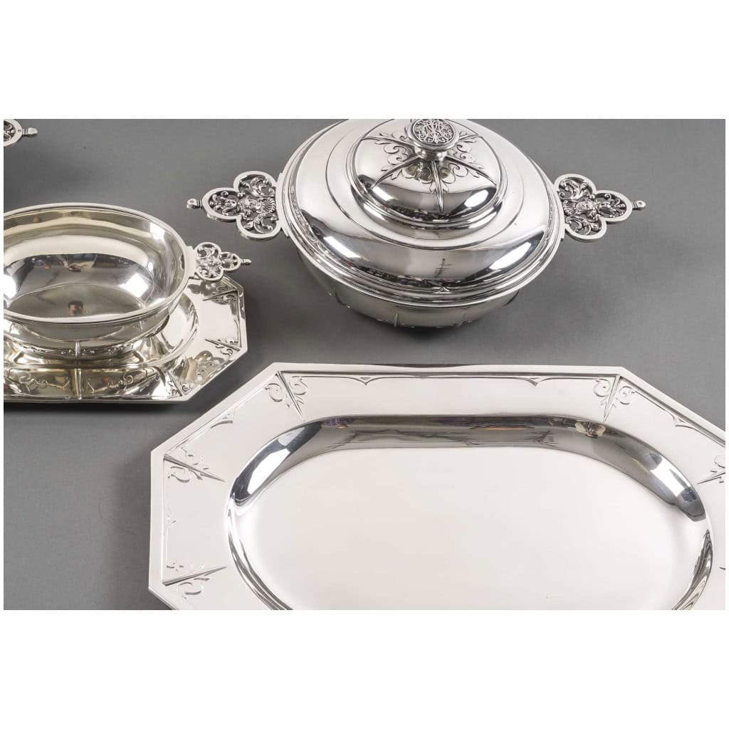CARDEILHAC – GARNITURE DE TABLE « RENAISSANCE » MASCARON ARGENT FIN XIXÈ 43